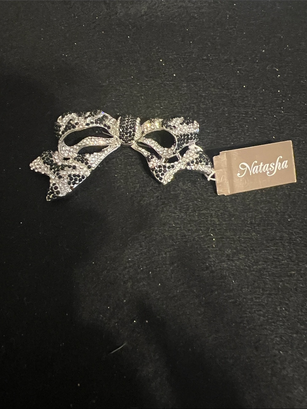 Natasha Couture Black and Silver Crystal Bow Hair Clip